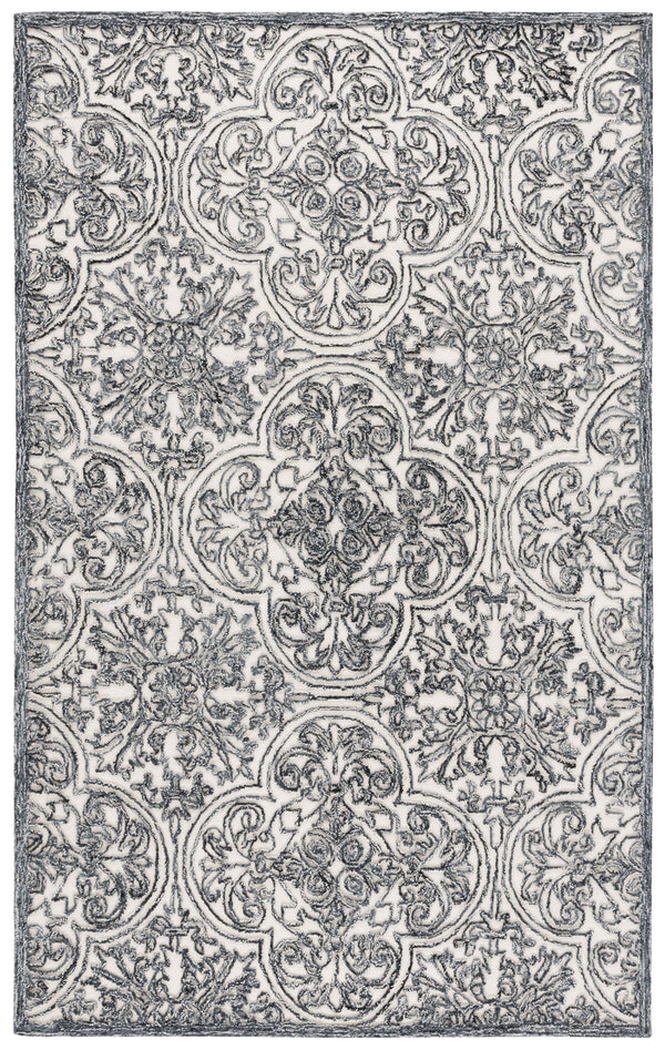 Safavieh Msr Hand-tufted Area Rug - Luxurious Wool And Cotton With Elegant Damask Design For Any Room Ivory ,Black Wool And Cotton With Latex Msr3511z-5