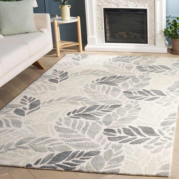 Safavieh Msr Elegant Hand-tufted Area Rug With Leaf Pattern - Luxurious Wool And Cotton Blend For Home Décor Ivory ,Grey 85% Wool,15% Cotton Msr3530f-4