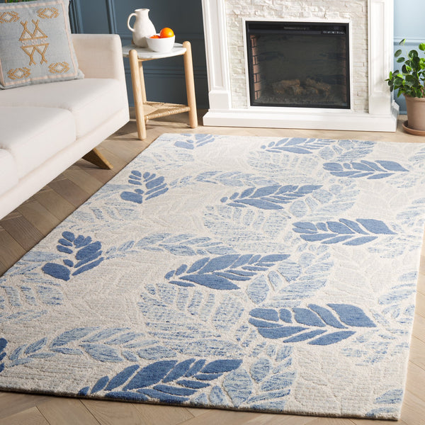 Safavieh Msr Elegant Hand-tufted Area Rug With Leaf Pattern - Luxurious Wool And Cotton Blend For Home Décor Ivory ,Blue 85% Wool,15% Cotton Msr3530m-8