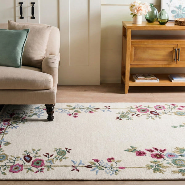 Safavieh Martha Hand-Tufted Round Wool Rug In Ivory And Pink Floral Motif — Low-Profile 1/2" Plush Elegance 6'-0" x 6'-0" MSR3540F-6R