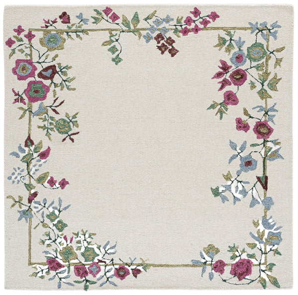 Safavieh Martha Hand-Tufted Round Wool Rug In Ivory And Pink Floral Motif — Low-Profile 1/2" Plush Elegance 6'-0" x 6'-0" MSR3540F-6R