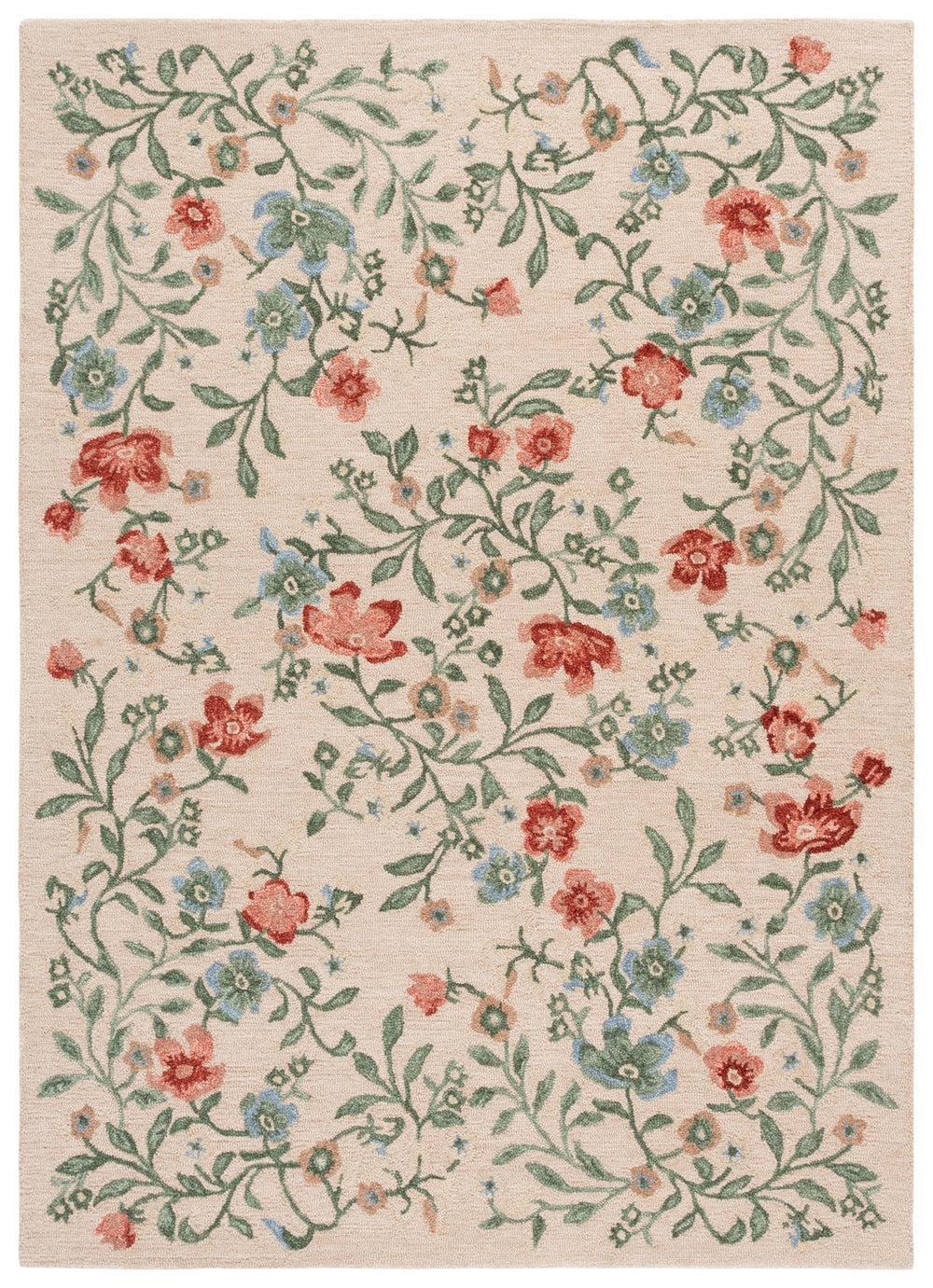Safavieh Martha Hand-Tufted Wool-Cotton Area Rug In Beige And Red Floral Motif, Plush Low Pile, Timeless Elegance 4'-0" x 6'-0" MSR3855B-4