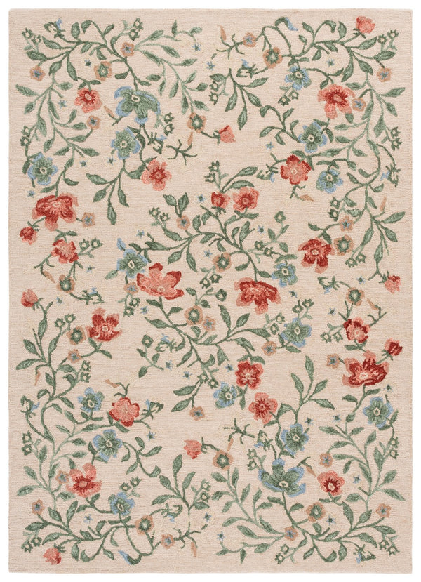 Safavieh Martha Hand-Tufted Beige Area Rug With Red Floral Accents, Wool-Cotton Blend, Low Profile Elegance 5'-0" x 8'-0" MSR3855B-5