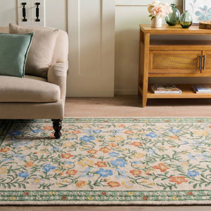 Safavieh Martha Hand-Tufted Beige Green Floral Rug, Wool-Cotton Blend, Low-Profile 3/8" Pile, Artisanal Craftsmanship 6'-0" x 6'-0" MSR3856B-6SQ