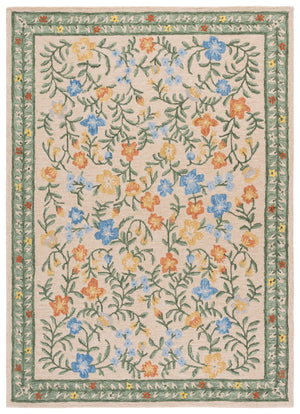 Safavieh Martha Hand-Tufted Beige Green Floral Rug, Wool-Cotton Blend, Low-Profile 3/8" Pile, Artisanal Craftsmanship 6'-0" x 6'-0" MSR3856B-6SQ