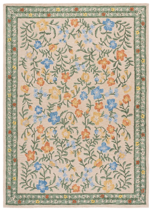 Safavieh Martha Hand-Tufted Beige Green Floral Rug, Wool-Cotton Blend, Low-Profile 3/8" Pile, Artisanal Craftsmanship 6'-0" x 6'-0" MSR3856B-6SQ