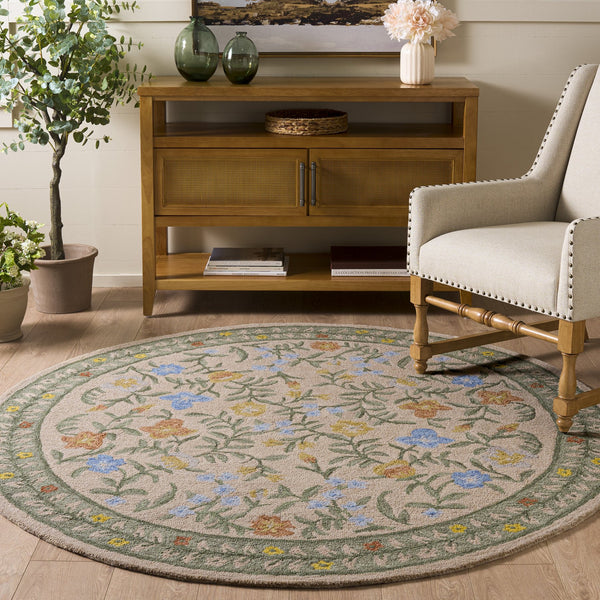 Safavieh Martha Hand-Tufted Beige & Green Wool Blend Area Rug 8X10 — Floral-Inspired, Low-Profile Elegance 9'-0" x 12'-0" MSR3856B-9