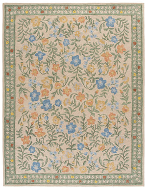 Safavieh Martha Hand-Tufted Beige Green Floral Rug, Wool-Cotton Blend, Low-Profile 3/8" Pile, Artisanal Craftsmanship 6'-0" x 6'-0" MSR3856B-6SQ