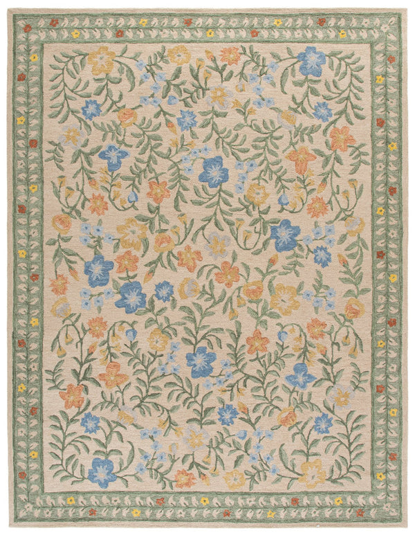 Safavieh Martha Hand-Tufted Beige Green Floral Rug, Wool-Cotton Blend, Low-Profile 3/8" Pile, Artisanal Craftsmanship 6'-0" x 6'-0" MSR3856B-6SQ