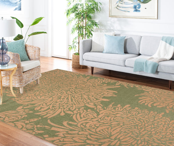 Safavieh Chrysanthemum Exquisite Transitional Area Rug - Durable, Soft, Floral Design For Elegant Spaces Green ,Beige 100%Polypropylene Msr4125r-6