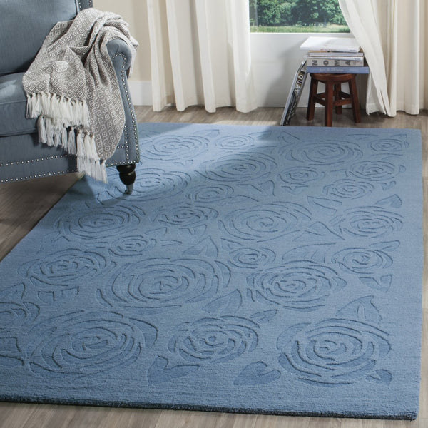Safavieh Msr Hand-loomed Wool Pile Area Rug With Whimsical Rose Pattern For Elegant Home Decor And Comfort Thistle Blue Wool Pile Msr4618b-24