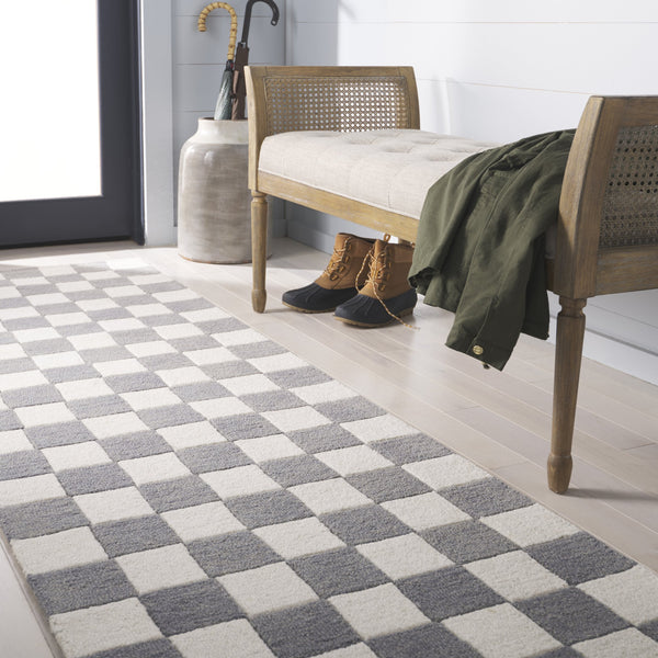 Safavieh Msr Contemporary Hand-tufted Area Rug - Luxurious Checkerboard Design For Modern Elegance In Any Room Grey ,Ivory 80% Wool,20% Cotton Msr4760f-9