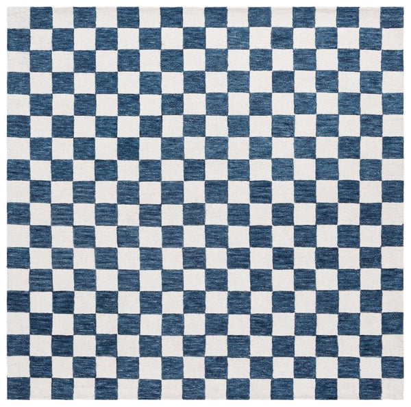Safavieh Msr Contemporary Hand-tufted Area Rug - Luxurious Checkerboard Design For Modern Elegance In Any Room Blue ,Ivory 80% Wool 20% Cotton Msr4760m-6sq