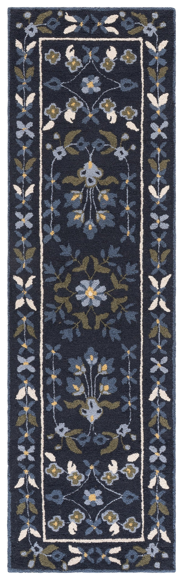 Safavieh Martha Hand-Tufted Navy And Ivory Floral Rug, Wool-Cotton Low Pile For Refined, Durable Comfort 6'-0" x 6'-0" MSR4954N-6SQ