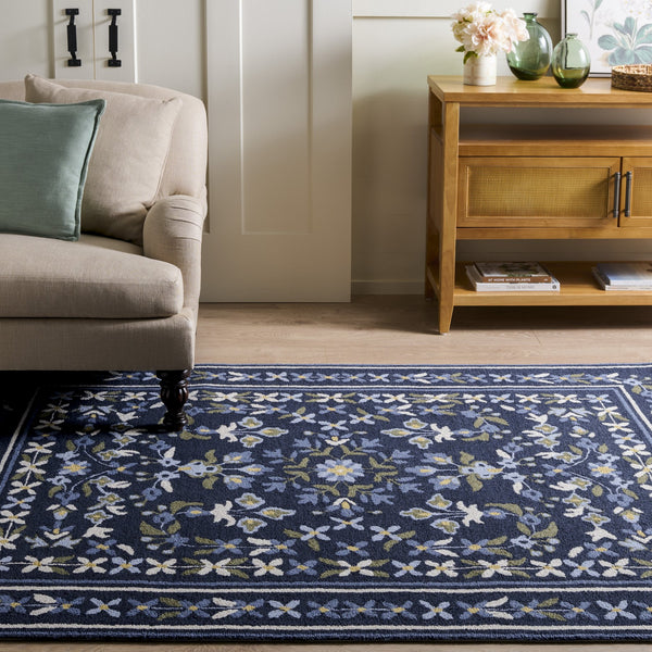 Safavieh Martha Hand‑Tufted Navy And Ivory Floral Rug — Wool Cotton Blend, Low‑Profile Comfort & Durable Style 5'-0" x 8'-0" MSR4954N-5