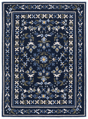 Safavieh Martha Hand-Tufted Navy And Ivory Runner Rug — Wool-Cotton Blend, Low-Profile Pile, Timeless Floral Elegance 2'-3" x 8'-0" MSR4954N-28