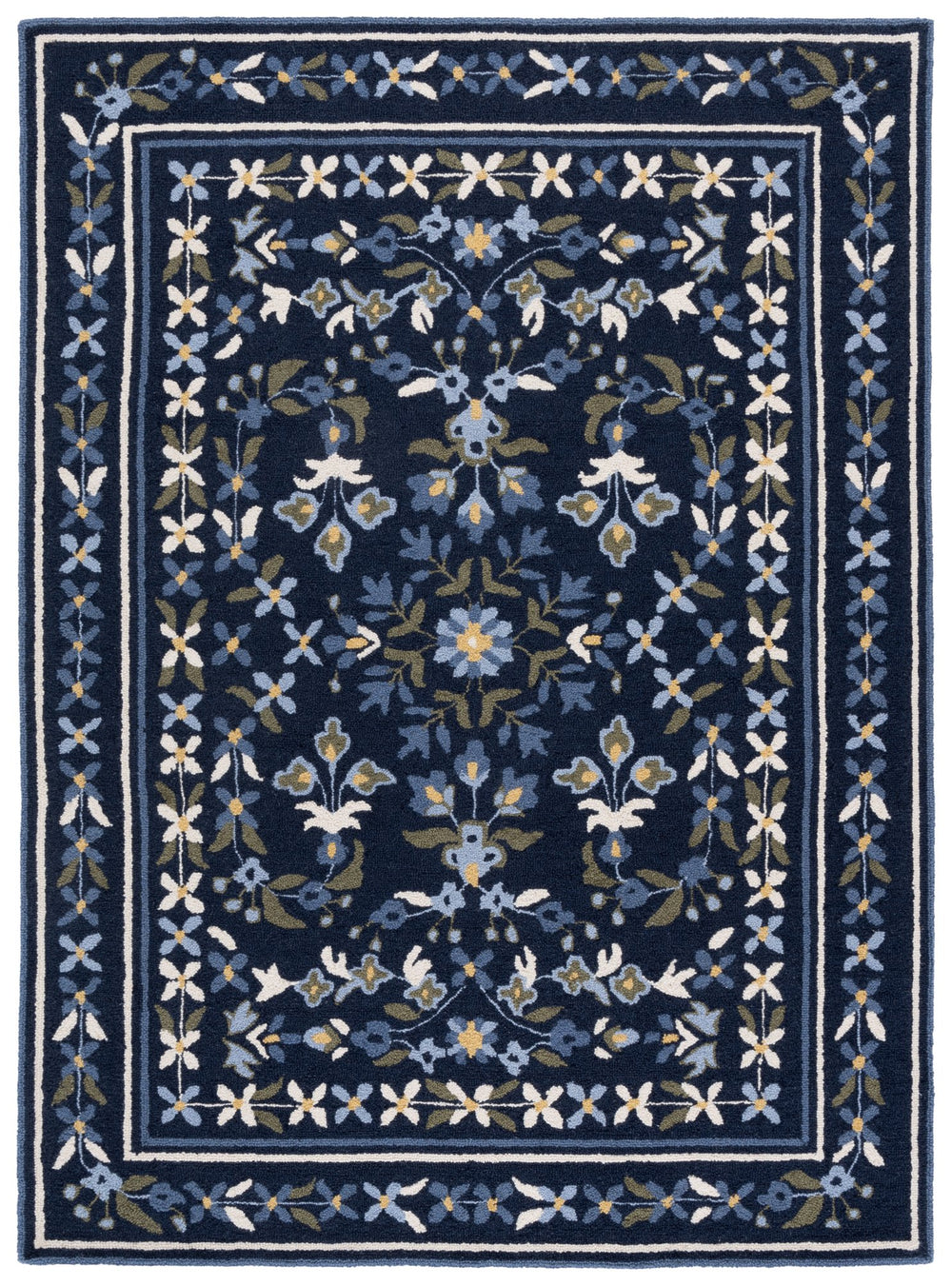 Safavieh Martha Hand‑Tufted Wool Cotton Rug Navy Ivory Floral Classic Design Low‑Pile Comfort & Style 4'-0" x 6'-0" MSR4954N-4
