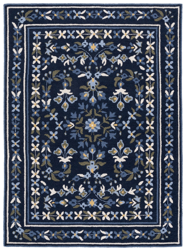 Safavieh Martha Hand‑Tufted Navy And Ivory Floral Rug — Wool Cotton Blend, Low‑Profile Comfort & Durable Style 5'-0" x 8'-0" MSR4954N-5