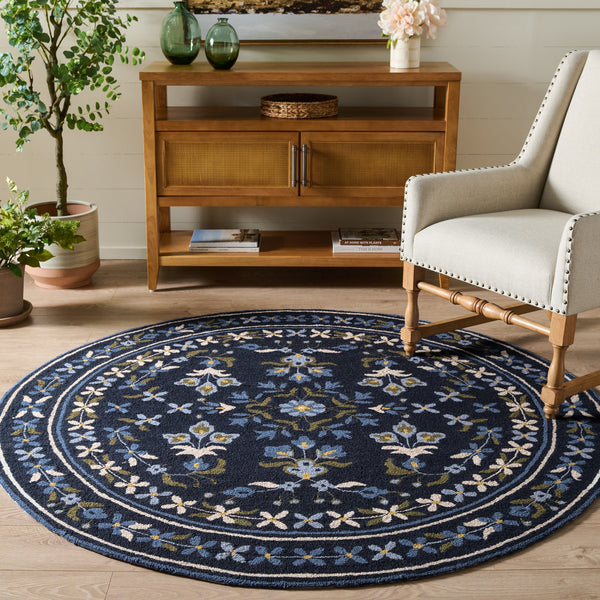 Safavieh Martha Hand‑Tufted Navy And Ivory Floral Rug — Wool Cotton Blend, Low‑Profile Comfort & Durable Style 5'-0" x 8'-0" MSR4954N-5