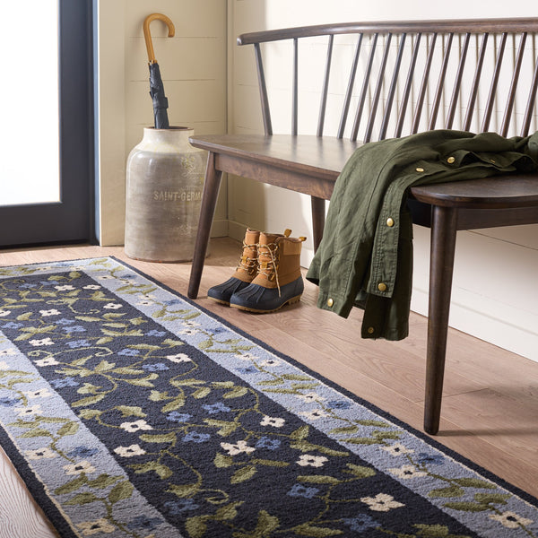Safavieh Martha Hand-Tufted Navy & Light Blue Wool-Cotton Rug — Soft Low-Pile Floral Accent For Entryway 3'-0" x 5'-0" MSR4955N-3