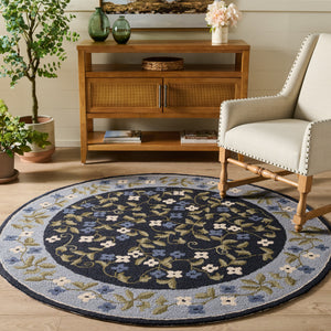 Safavieh Martha Hand-Tufted Navy & Light Blue Wool-Cotton Rug — Soft Low-Pile Floral Accent For Entryway 3'-0" x 5'-0" MSR4955N-3