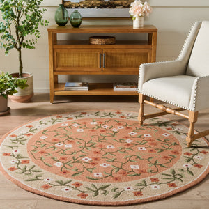 Safavieh Martha Hand-Tufted Round Area Rug In Rust & Grey Floral — Wool-Cotton Low Pile, Artisanal Quality 6'-0" x 6'-0" MSR4955P-6R