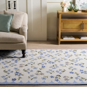 Safavieh Martha Round Hand-Tufted Wool-Cotton Area Rug In Ivory & Light Blue — Floral Farmhouse Accent Rug 6'-0" x 6'-0" MSR4958A-6R