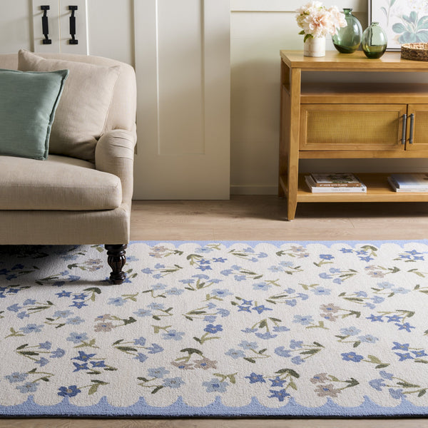 Safavieh Martha Round Hand-Tufted Wool-Cotton Area Rug In Ivory & Light Blue — Floral Farmhouse Accent Rug 6'-0" x 6'-0" MSR4958A-6R