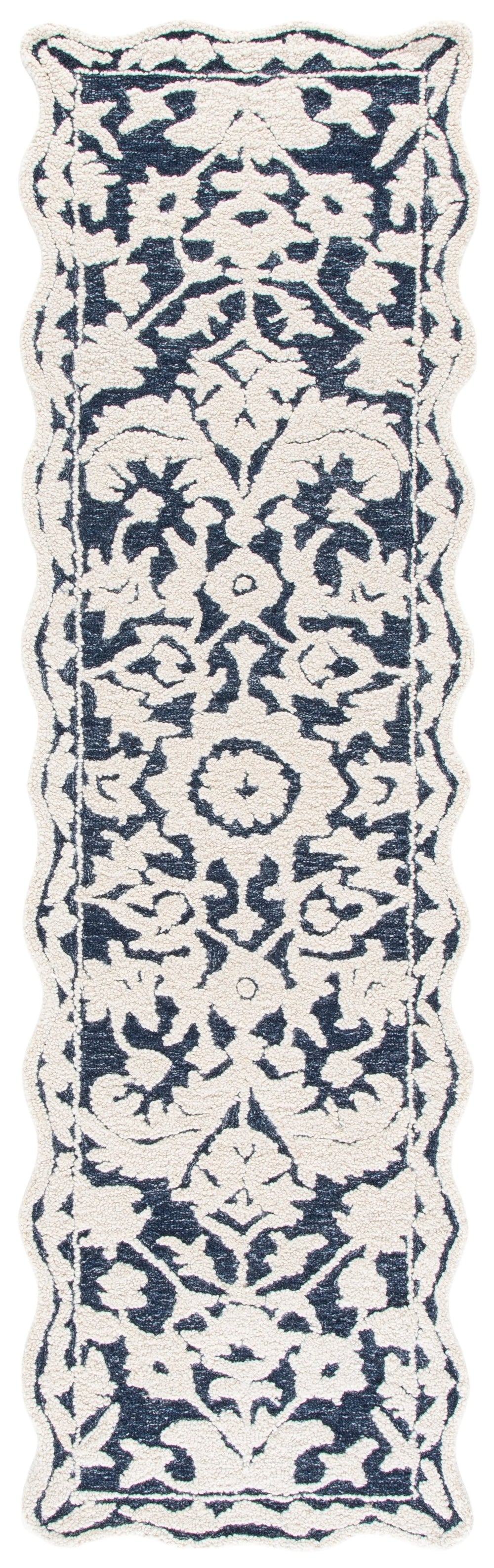 Safavieh Martha Hand-Tufted 8X10 Navy Ivory Floral Rug, 80% Wool 20% Cotton Low-Profile 3/8" Pile, India-Crafted MSR4980N-8