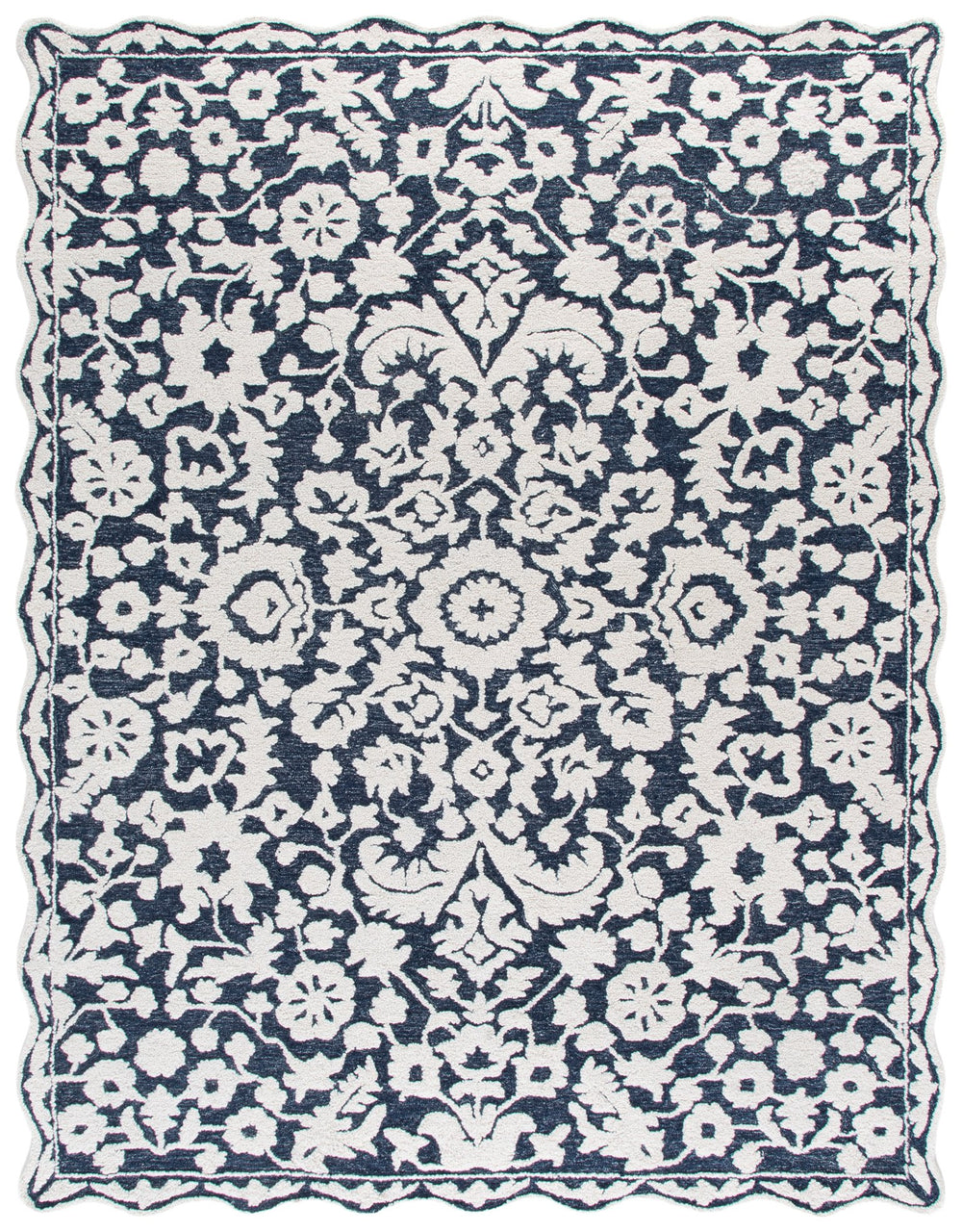 Safavieh Martha Hand-Tufted 8X10 Navy Ivory Floral Rug, 80% Wool 20% Cotton Low-Profile 3/8" Pile, India-Crafted MSR4980N-8