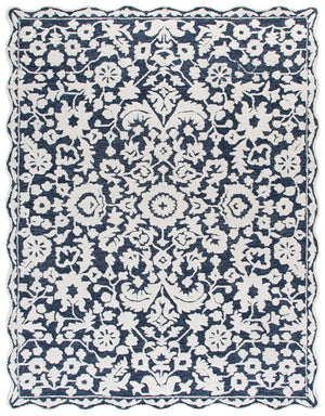 Safavieh Martha Hand-Tufted 8X10 Navy Ivory Floral Rug, 80% Wool 20% Cotton Low-Profile 3/8" Pile, India-Crafted MSR4980N-8
