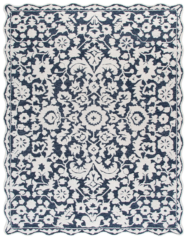Safavieh Martha Hand-Tufted 8X10 Navy Ivory Floral Rug, 80% Wool 20% Cotton Low-Profile 3/8" Pile, India-Crafted MSR4980N-8
