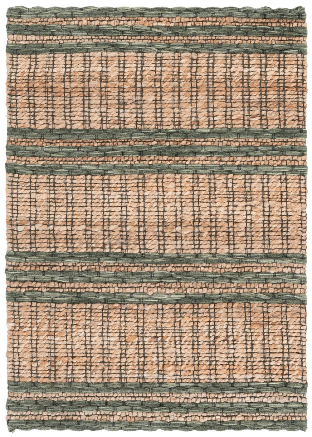 Safavieh Martha Hand-Tufted Natural Green Area Rug — Jute Wool Cotton Blend, Subtle Stripes, Low Profile Comfort 4'-0" x 6'-0" MSR9525Y-4