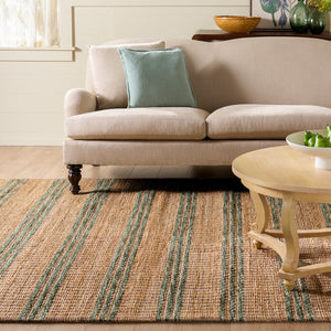 Safavieh Martha Hand-Tufted Natural Green Area Rug — Jute Wool Cotton Blend, Subtle Stripes, Low Profile Comfort 4'-0" x 6'-0" MSR9525Y-4