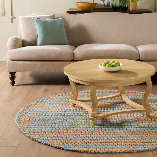 Safavieh Martha Hand-Tufted Natural Jute Wool Runner With Light Blue Stripes — Low-Profile Coastal Elegance 2'-3" x 8'-0" MSR9526L-28