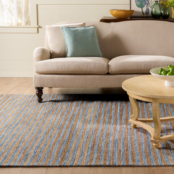 Safavieh Martha Hand‑Tufted Natural & Blue Area Rug — Coastal Modern Striped Jute Wool Cotton Blend Rug 4'-0" x 6'-0" MSR9526M-4