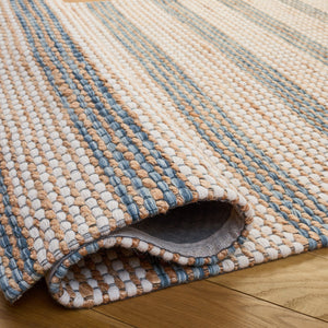 Safavieh Martha Hand‑Tufted Natural & Dark Blue Runner Rug — Jute Wool Cotton Low Pile Coastal Striped Appeal 2'-3" x 8'-0" MSR9527M-28