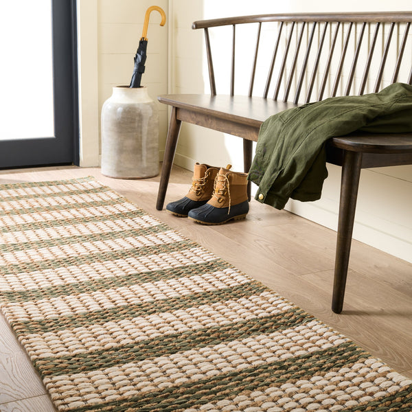 Safavieh Martha Natural Green Hand-Tufted Runner Rug — Jute Wool Cotton Blend, Low-Profile Durable Texture 2'-3" x 8'-0" MSR9527Y-28