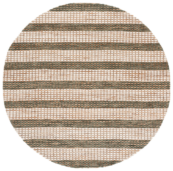 Safavieh Martha Handcrafted Square Area Rug In Natural And Green Tones — Jute, Wool & Cotton Coastal Stripe Elegance 6'-0" x 6'-0" MSR9527Y-6SQ