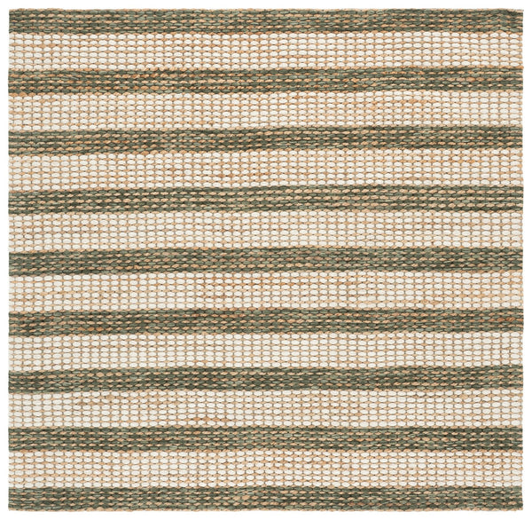 Safavieh Martha Handcrafted Square Area Rug In Natural And Green Tones — Jute, Wool & Cotton Coastal Stripe Elegance 6'-0" x 6'-0" MSR9527Y-6SQ