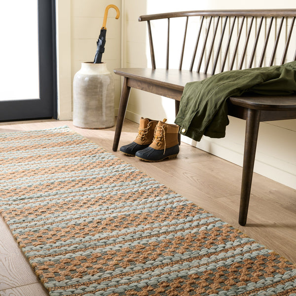 Safavieh Martha Hand‑Tufted Natural And Light Blue Jute‑Wool Rug, Low‑Profile Texture For Coastal Modern Rooms 4'-0" x 6'-0" MSR9528L-4