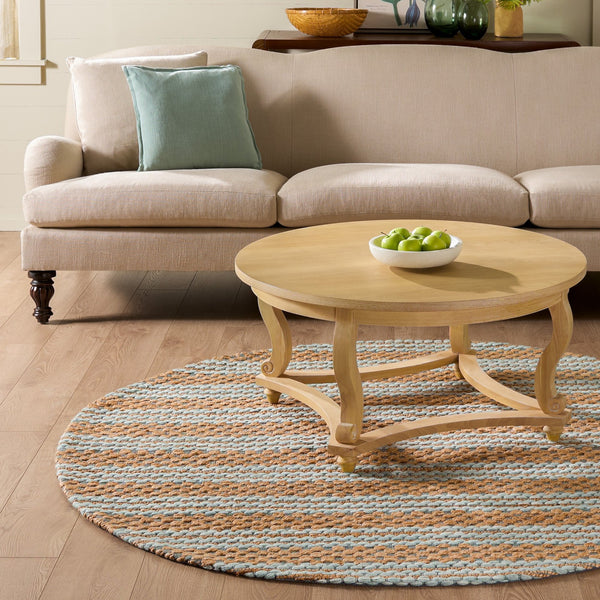Safavieh Martha Round Hand-Tufted Natural Jute Wool Rug With Subtle Light-Blue Accents For Coastal Rooms 6'-0" x 6'-0" MSR9528L-6R