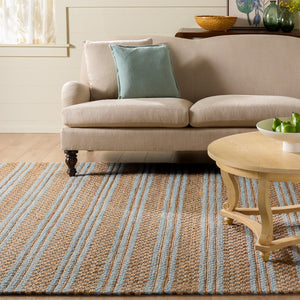 Safavieh Martha Round Hand-Tufted Natural Jute Wool Rug With Subtle Light-Blue Accents For Coastal Rooms 6'-0" x 6'-0" MSR9528L-6R