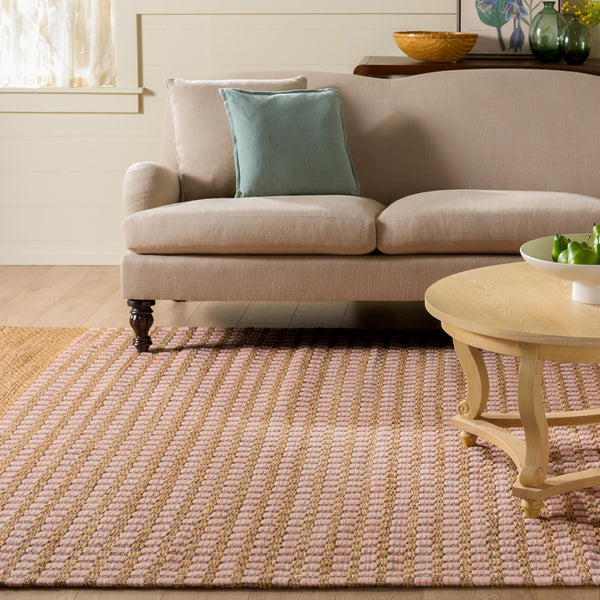 Safavieh Martha Hand‑Tufted Natural Blush Area Rug — Jute Wool Cotton Blend, Low Pile, Indian Craftsmanship Elegance 6'-0" x 6'-0" MSR9529U-6SQ