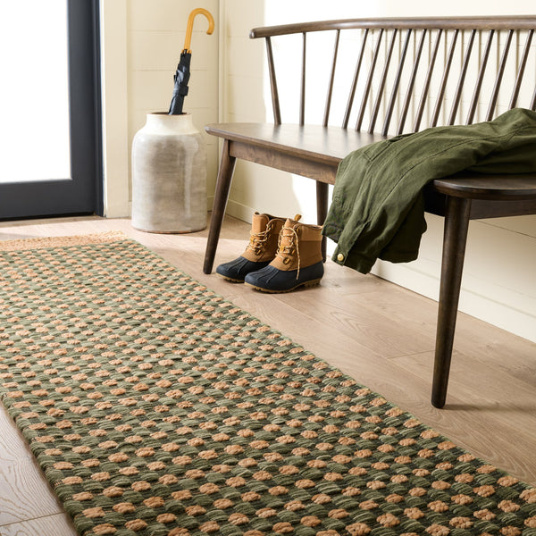 Safavieh Martha Hand‑Tufted Natural & Green Runner Rug — Low‑Pile Jute Wool Cotton Blend For Hallways 2'-3" x 8'-0" MSR9529Y-28