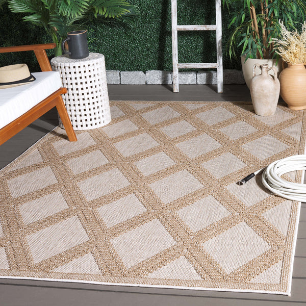 Safavieh Martha Stewart 6'7" Round Area Rug - Elegant Beige/Brown Geometric Design For Indoor & Outdoor Use Beige ,Brown Polypropylene Msro226b-7r