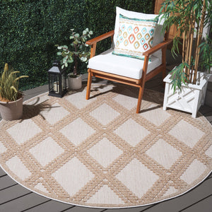 Safavieh Martha Stewart 6'7" Round Area Rug - Elegant Beige/Brown Geometric Design For Indoor & Outdoor Use Beige ,Brown Polypropylene Msro226b-7r