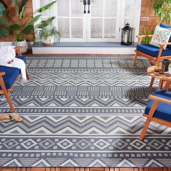 Safavieh Msr Outdoor Geometric Area Rug – Elegant Indoor/Outdoor Design, Durable, Washable & Easy-clean Style Navy ,Creme Polypropylene Msro318n-8