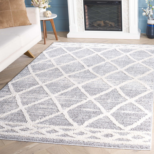 Safavieh Martha Stewart Lucia Shag Area Rug - Elegant Diamond Pattern, Durable Turkish Design For Any Space Grey ,Ivory Polypropylene Pile Msrs0710f-8