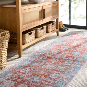 Safavieh Martha Stewart Washable Area Rug - Modern Minimalist Design, Eco-friendly, Easy Care, Safe Comfort Turquoise ,Rust Polyester Pile Msrw108k-5